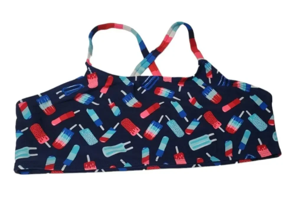 Wonder National Red & Blue Patriotic Popsicle Bikini Swim Suit Top